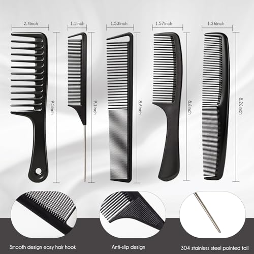 5-Piece Professional Carbon Fiber Hair Comb Set for Styling & Cutting