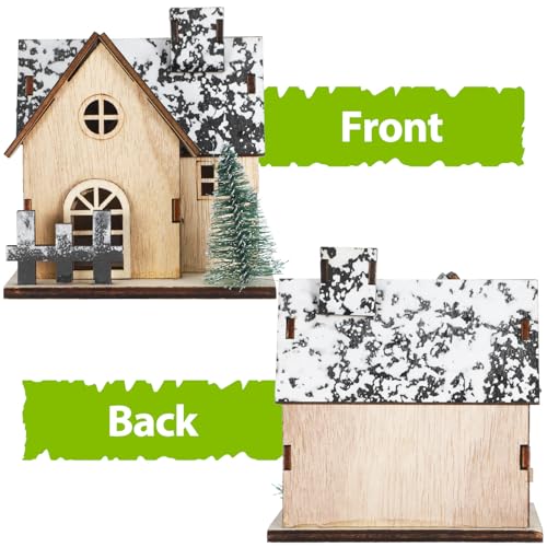 Lighted Christmas Village Houses Set with LED Lights, Wooden Holiday Decor