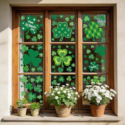 St. Patrick's Day Shamrock Window Clings - 9 Sheets of Reusable Decor
