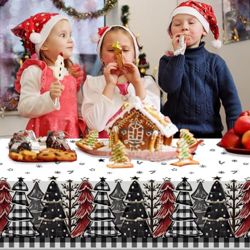 2 Pack Christmas Tablecloths 54x108 Inch Black White Buffalo Plaid Holiday Decor