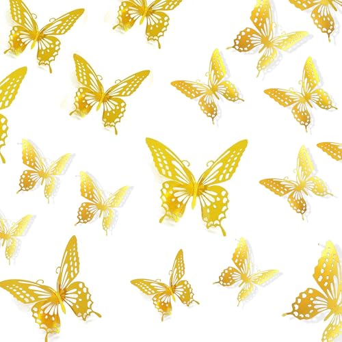 36Pcs 3D Butterfly Cake Toppers - Gold Decorations for Parties