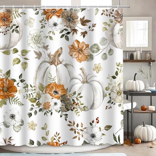 MEHOFOND Fall Pumpkin Shower Curtain Orange1 72x72 Inch Bathroom Decor Waterproof Fabric