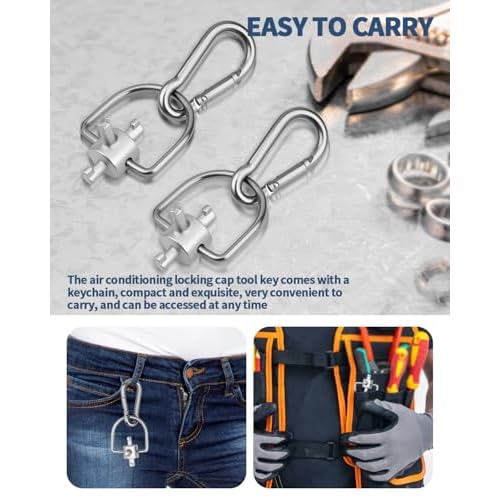 2 Pack HVAC Tools Locking Cap Key for R410A R22 Refrigerant, 3-in-1 Valve Core Removal Tool, Multi-Function HVAC Refrigerant Service Key for AC; Equipment Repair, Tamper-Resistant