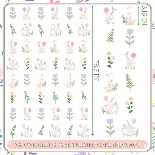 One Silly Goose Birthday Decorations Set - 6 Pink Paper Garlands
