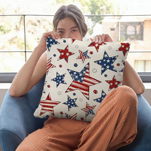 4th of July Patriotic Throw Pillow Covers 18x18, Set of 2 Stars Design