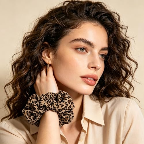 Leopard Satin Hair Scrunchies 2-Pack Elastic Cheetah Hair Ties