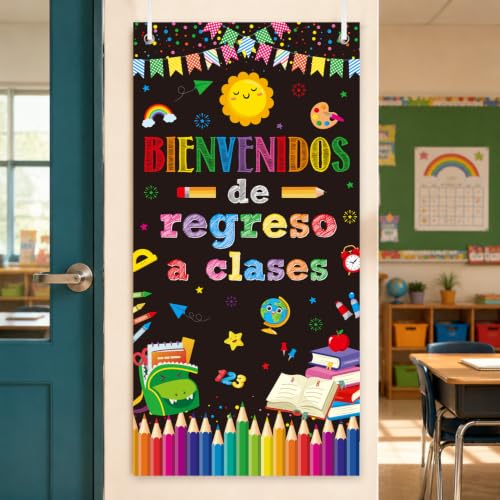 Bienvenidos School Door Cover - 3x6 Ft Spanish Classroom Decor