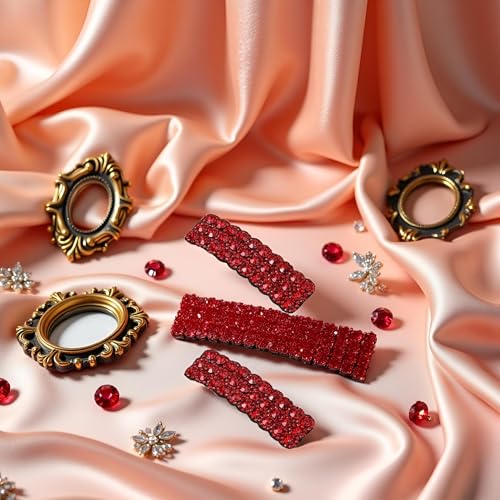 Red Rhinestone Hair Clips Luxury Korean BB Barrettes 2Pcs