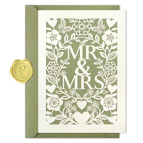 Sage Green Laser-Cut Floral Heart Wedding Card for Newlyweds