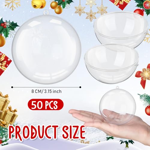 50 Pcs Clear Christmas Ornaments Balls Fillable 80mm - DIY Holiday Decorations