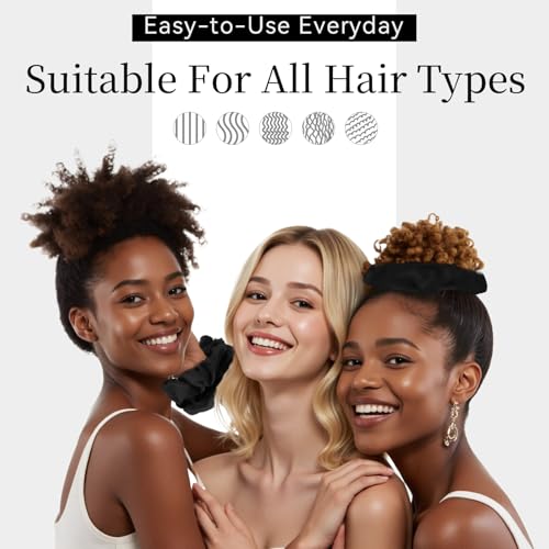 PTSHOW 5 Pack Black Silk Hair Scrunchies for Women