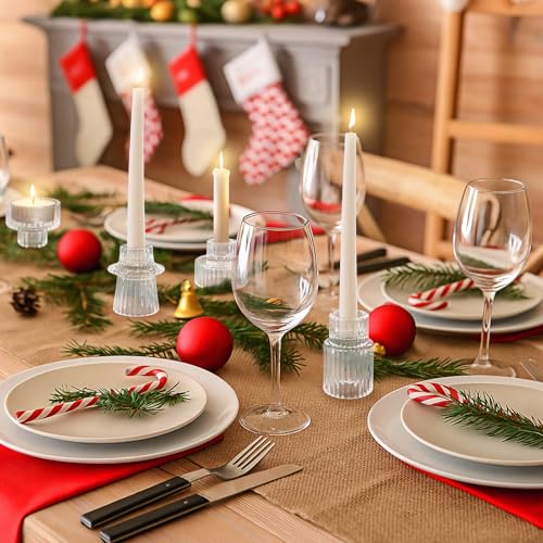 30 Pack Clear Glass Candle Holders - Reversible Taper & Tea Light Set