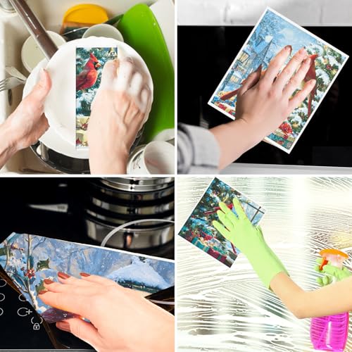 Cardinal Swedish Dishcloths - 6 Pack Reusable Christmas Kitchen Cloths