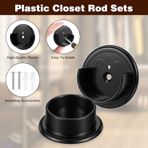 Grevosea 8Pcs Closet Rod Holders, 1-3/8 Inch Heavy Duty Brackets - Black