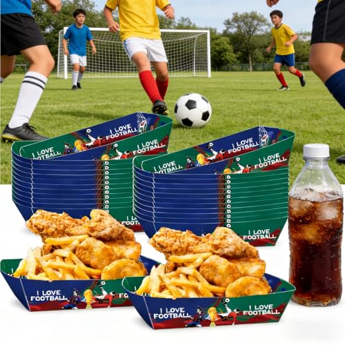 NIhtian 12 Pack Soccer Popcorn Boxes Disposable Paper Snack Trays for Birthday Party