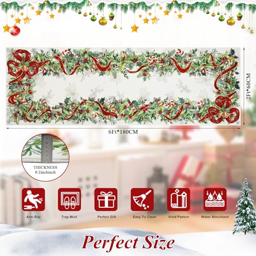 Christmas Washable Runner Rug Bell Leaves White 2x6ft - Holiday Decor