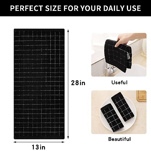 Homaxy 100% Cotton Terry Kitchen Towels - Super Absorbent, Black, 13x28, 2-Pack