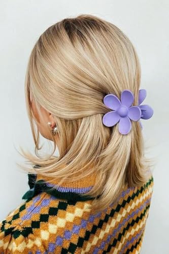 Jeffan Large Matte Flower Hair Claw Clip - Purple Plastic Hair Jaw
