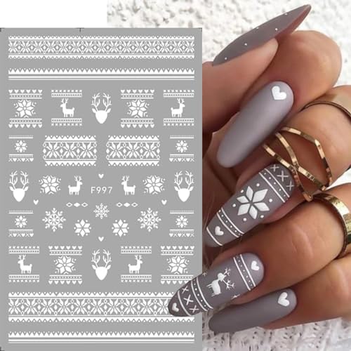 Christmas 3D Snowflake Nail Art Stickers 10 Sheets White Glitter Winter Decals