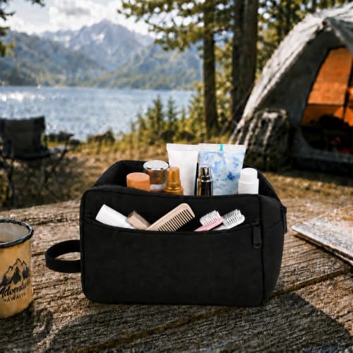 INTARN Waterproof Travel Toiletry Bag for Men and Women, Black Cosmetic and Shaving Kit Organizer