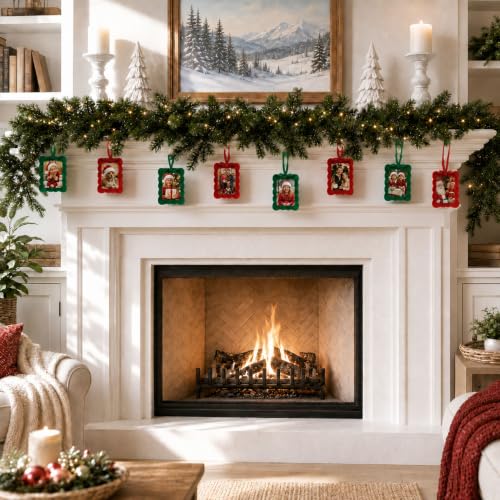 Christmas Velvet Photo Frame Ornaments Set - Red & Green Holiday Decor