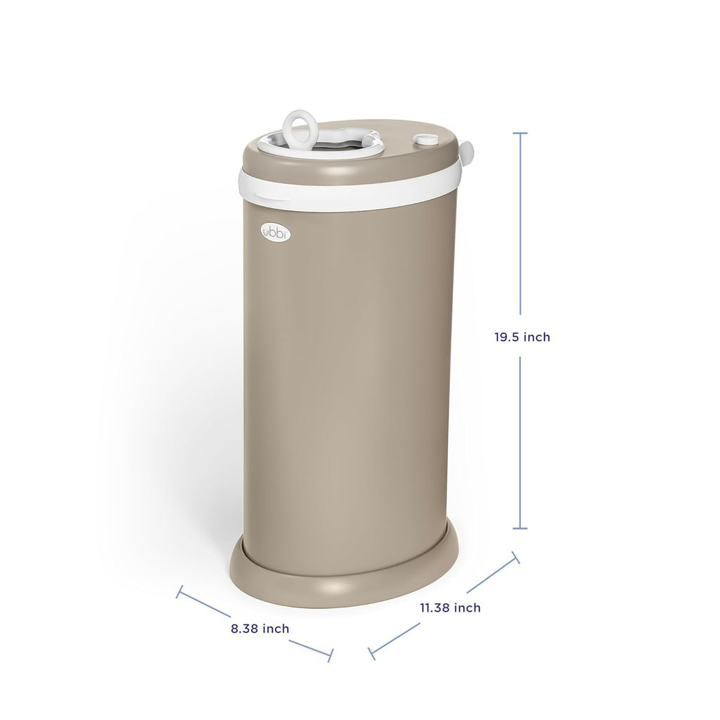 Ubbi Stainless Steel Diaper Pail - Odor Locking Design | No Special Bag Required, Taupe Finish
