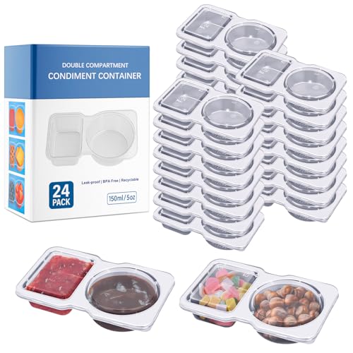 Sirmme Transparent Double Compartment Snack Containers - 24 Pack, 5oz