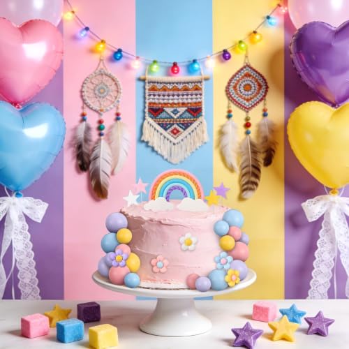 Rainbow Cake Toppers Set - 32 Pcs Boho Decorations for Parties