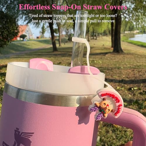 Pink Christmas Straw Toppers for Tumblers - Compatible with Stanley & 20oz-40oz Drinkware - Girly Holiday Design