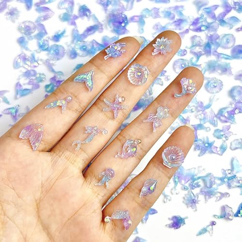 100Pcs Ocean Theme Nail Gems and Charms Glow in the Dark Shells