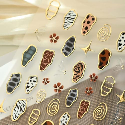 5D Embossed French Leopard Print Nail Stickers Flower Butterfly Decals