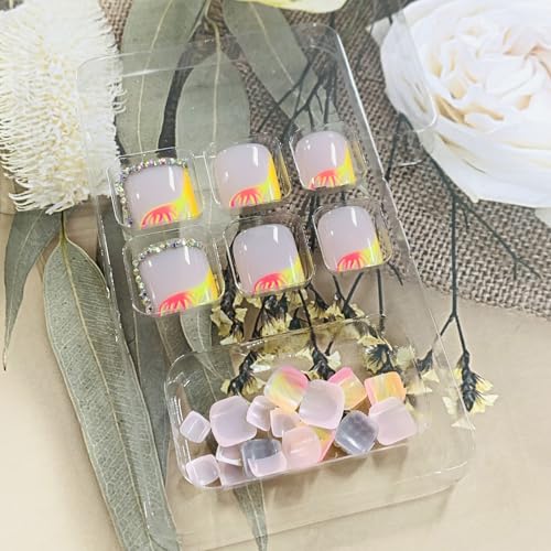 Press on Toenails with Designs and Charms Acrylic False Toe Nails JZ065