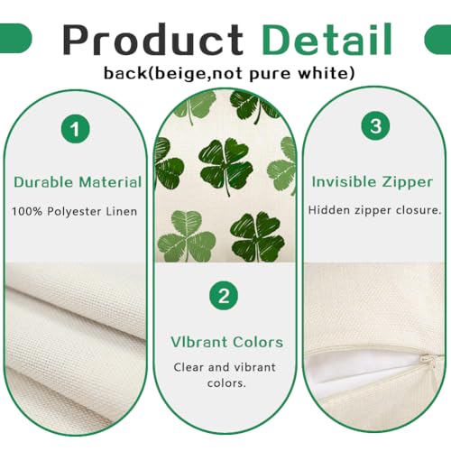 St. Patrick's Day Pillow Covers 18x18 Inch - Green Shamrock Set of 2