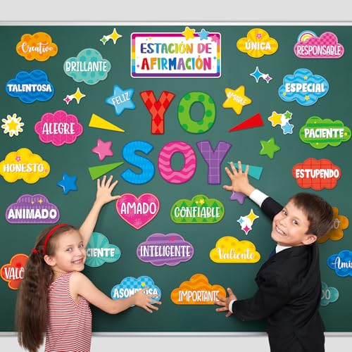 Gersoniel 44-Piece Spanish Affirmation Station Bulletin Board Set, Colorful
