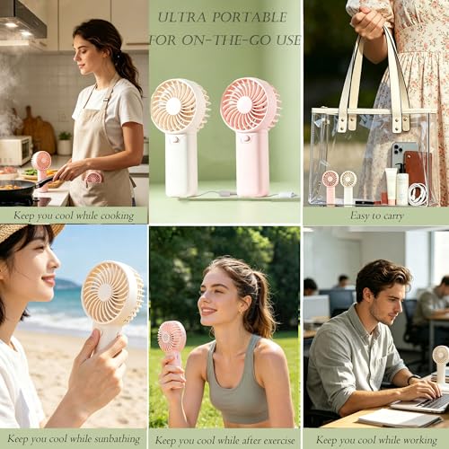Portable Mini Fan - 2 Pack Battery Operated Handheld Fan with Lanyard in Pink & White