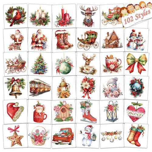 UVUXO 102 Pcs Christmas Temporary Tattoos for Kids Individually Wrapped