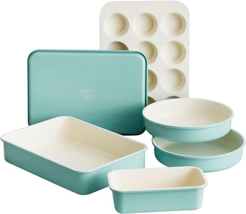 GreenLife 6-Piece Nonstick Bakeware Set - PFAS-Free Ceramic Oven Pans, Easy Release, Turquoise