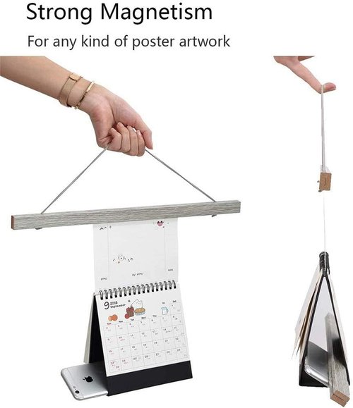 Benjia Magnetic Poster Hanger - 23" Wooden Frame for Canvas & Artwork | Grey Dowel Hanging Kit