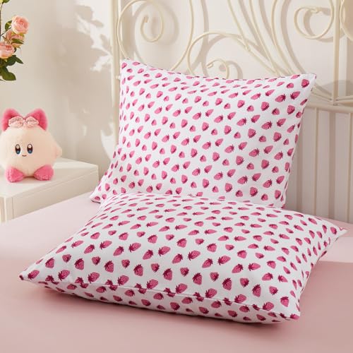 Vonty Kids Microfiber Pillowcase Pink Strawberry Print 20x26in 1PC