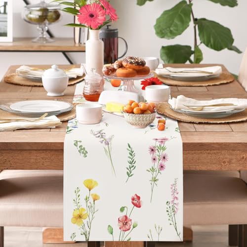 Floral Table Runner 13x72 Inch - Purple & Pink Wildflowers