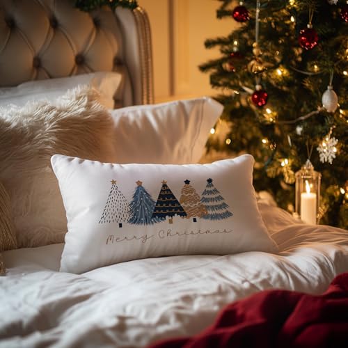 Navy Blue Christmas Tree Throw Pillow Covers 20x12 - Color 01