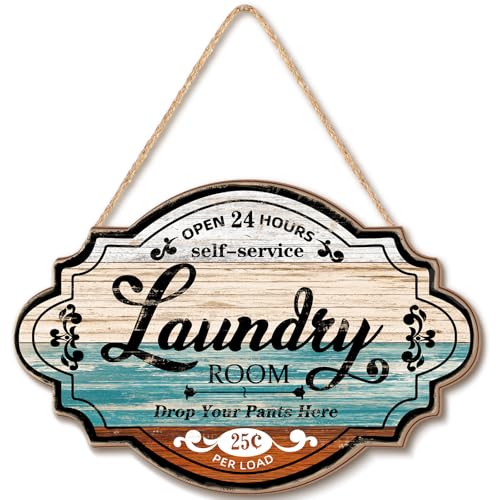 Jetec Laundry Room Wooden Wall Art Sign - 12x8 Inch Rustic Multicolor
