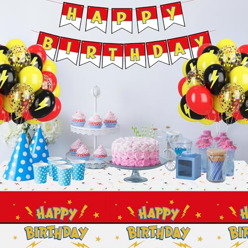 3 Pack Red & White Birthday Tablecloths - Happy Birthday Design, 54" x 108"