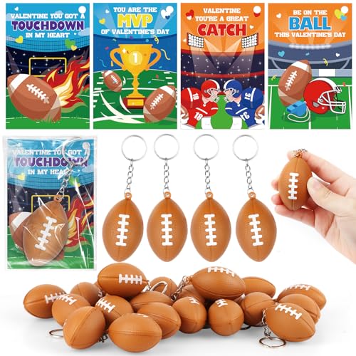24-Pack Football Valentine's Day Gift Cards with Keychains