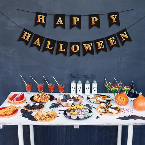 Happy Halloween Banner - Black & Gold Party Decoration