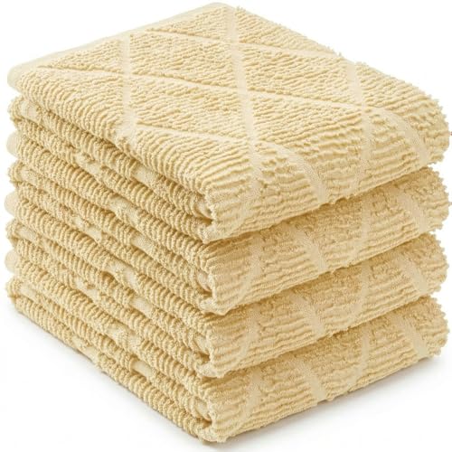 DecorRack 100% Cotton Kitchen Towels Set of 4 - 16x27 in, Ivory