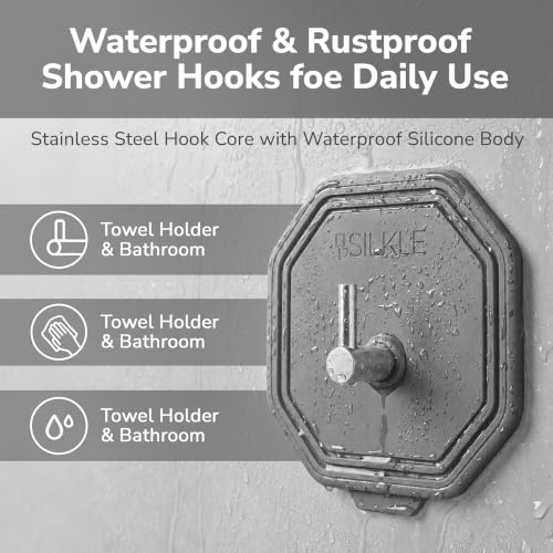 SILKLE Silicone Shower Hooks - 2-Pack Adhesive Towel Holders