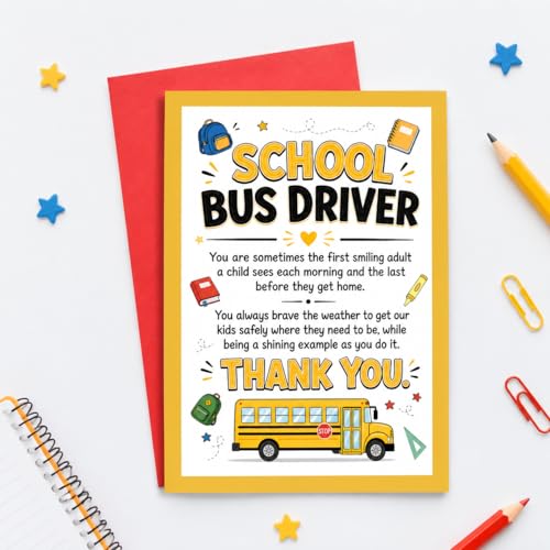 School Bus Driver Appreciation Card with Envelope - Thank You Gift