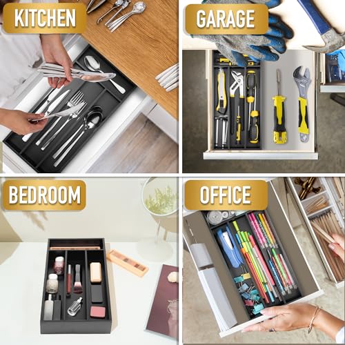 Bamboo Silverware Organizer Tray with 4 Deep Compartments