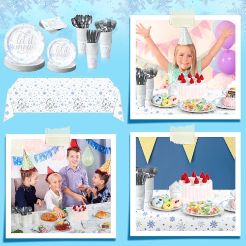 352 Pcs Snowflake Winter Party Tableware Set - Silver - Disposable Dinnerware for 50 Guests